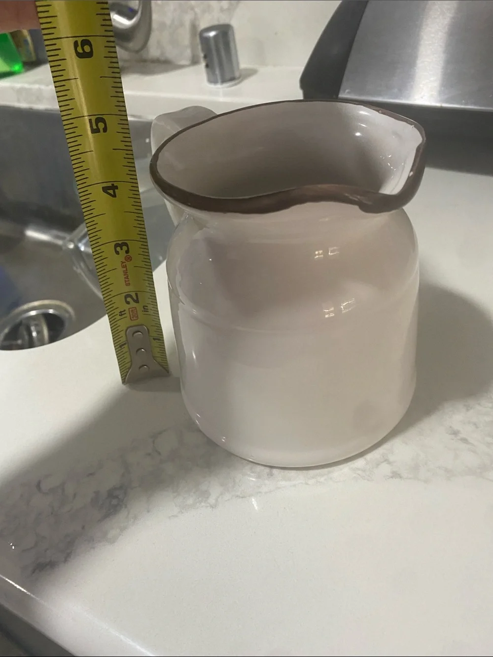 Home Essentials La Dolce Vita Turino White Ceramic Pitcher with Brown Rim